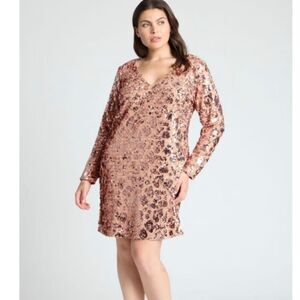 Eloquii long sleeve Rose Gold champagne Sequin v-neck Dress women 20 NWT formal